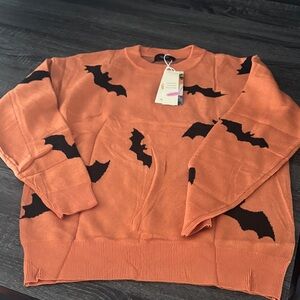 Halloween Bat Pattern Orange Sweater